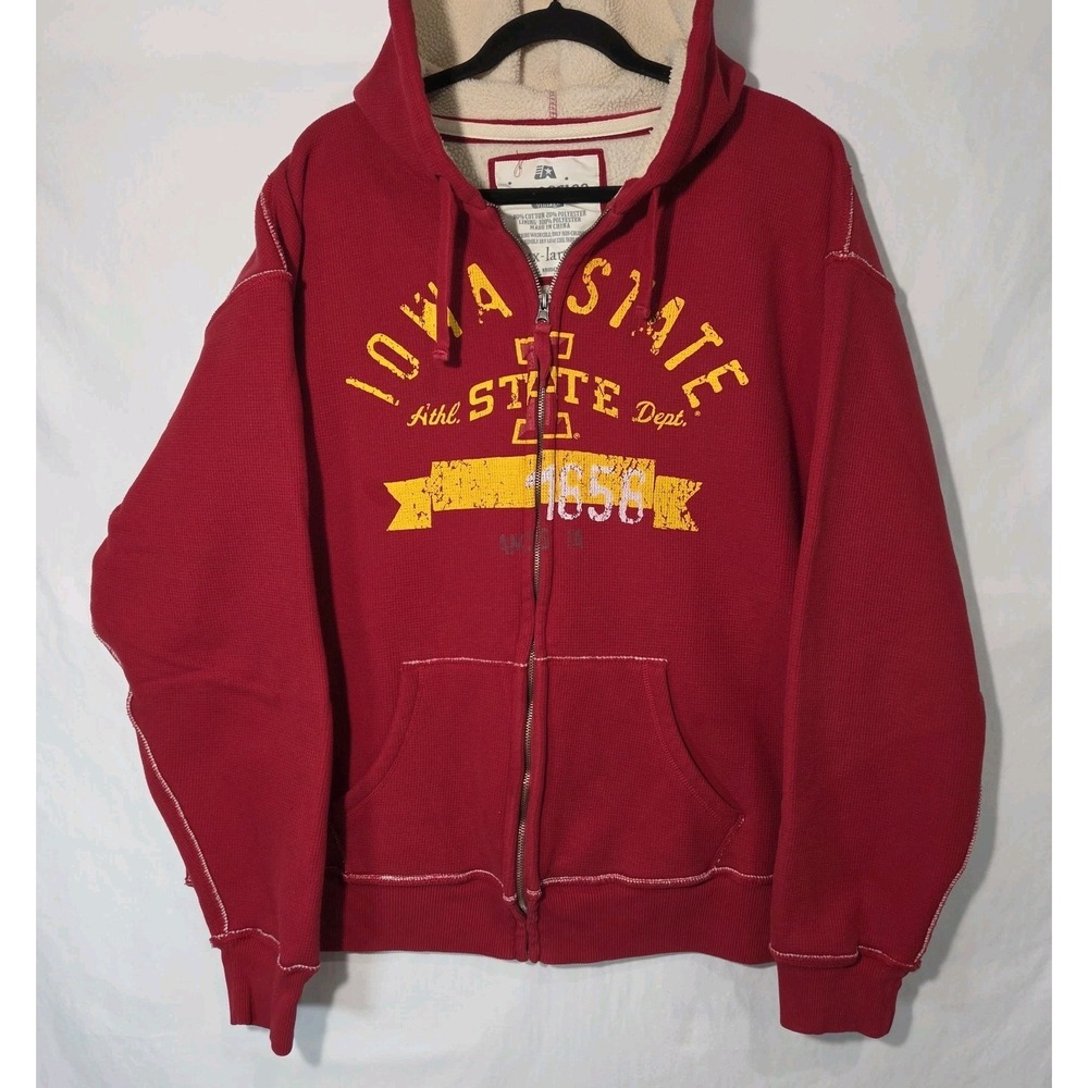 J. America Iowa State Cyclones Hoodie Mens 2XL Red Good Waffle Knit Sherpa Zip
